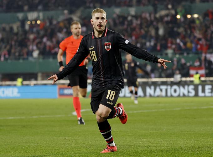 Romano Schmid je zadel za vodstvo Avstrije z 1:0. | Foto: Reuters