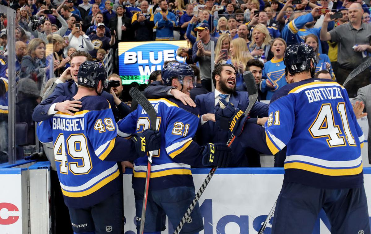 Saint Louis Blues | Hokejisti St. Louisa so se z zmago s 5:1 nad Morskimi psi iz San Joseja uvrstili v veliki finale lige NHL. | Foto Getty Images