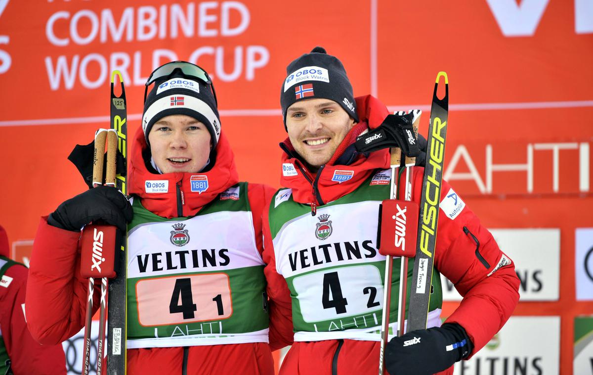 Jens Luraas Oftebro in Joergen Graabak | Jens Luraas Oftebro in Joergen Graabak sta zmagovalca ekipnega sprinta v Lahtiju. | Foto Guliverimage