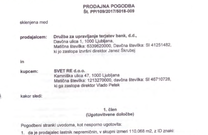 Prodajna pogodba med DUTB in podjetjem Svet Re | Foto: 