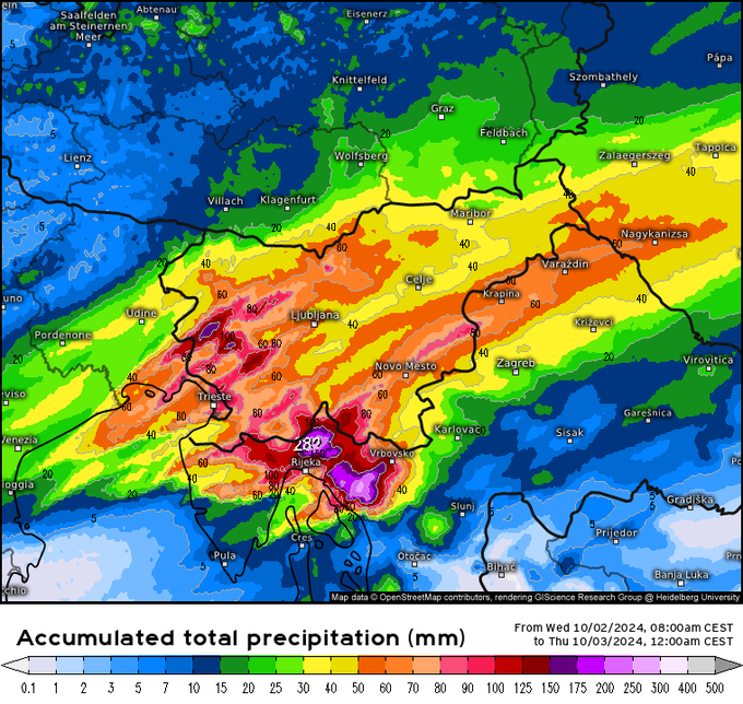 Skupna količina padavin do srede do 24. ure | Foto: meteologix