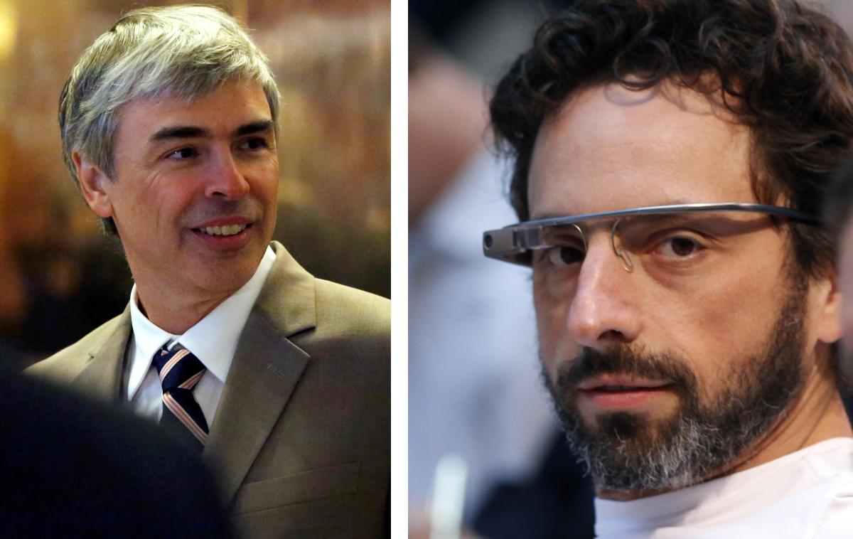 Larry Page, Sergey Brin, Google | Ko večino ljudi zanima karkoli, to poiščejo z Googlom. Ko si želijo ogledati določen videoposnetek ali poslušati glasbo, odprejo YouTube. E-pošto poldruga milijarda ljudi pošilja z Gmailom. Osemdeset odstotkov uporabnikov ima pametni telefon z operacijskim sistemom Android. Vse to samo zato, ker sta se leta 1995 spoznala Larry Page (levo) in Sergey Brin (desno). | Foto Matic Tomšič / Reuters