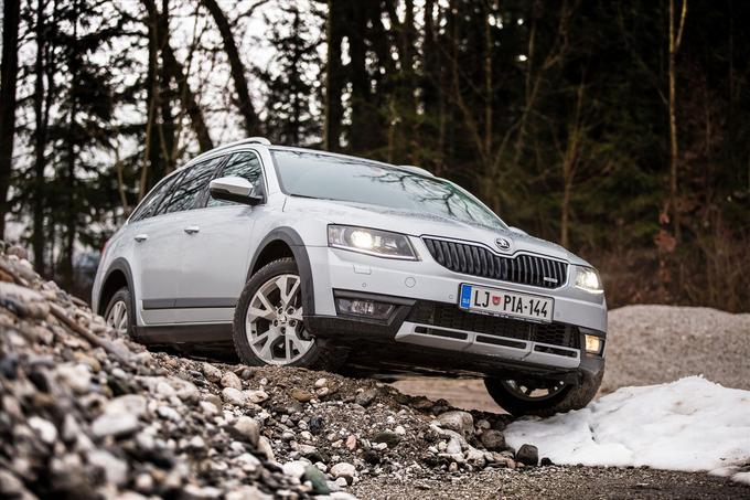 Škoda octavia scout po videzu na svoj pustolovski karakter opozarja z dodatno karoserijsko zaščito. To so oblikovalci po našem okusu prav posrečeno umestili med sicer bolj zadržane, a na zob časa precej neobčutljive karoserijske linije. Robustna eleganca se sliši kot nasprotje, a v primeru scouta vsaj za naš okus deluje precej posrečeno. Avtomobil je opazen in po atraktivnosti diha za ovratnik tudi športni octaviji RS. | Foto: 