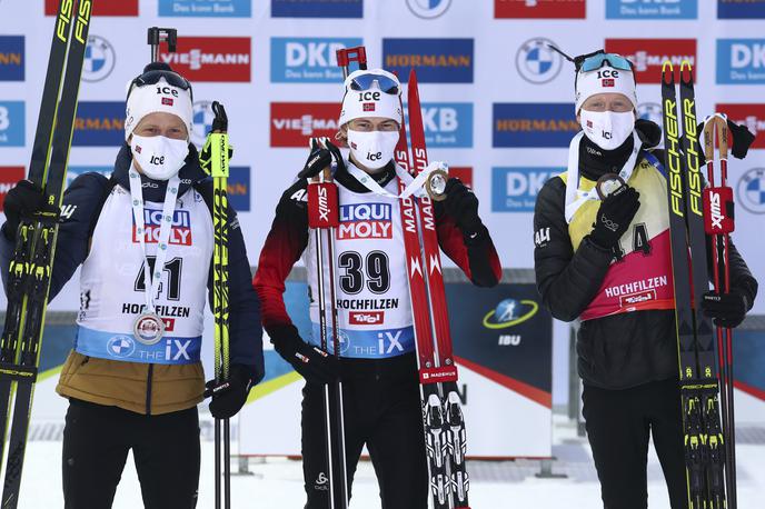 Johannes Dale, Sturla Holm Laegreid, Johannes Thingnes Boe | Sturla Holm Laegreid slavi drugo zmago v karieri. Za njim so se zvrstili trije rojaki. | Foto Guliverimage