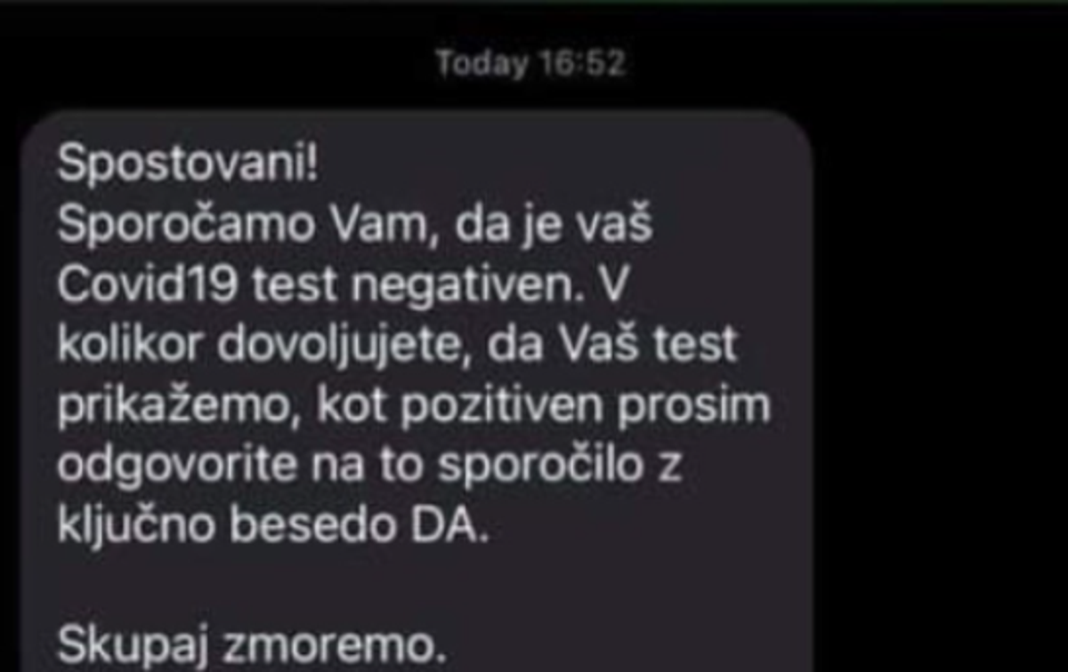 Lažni SMS NIJZ | Če dobite takšno sporočilo, ga izbrišite, opozarja NIJZ. | Foto NIJZ