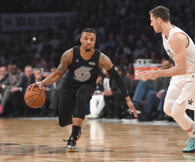 Goran Dragić (desno) je leta 2018 postal prvi Slovenec, ki je nastopil na tekmi NBA All-Star. | Foto: Getty Images