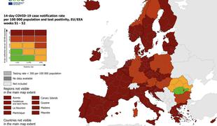 ECDC: Slovenija ostaja temno rdeča, prav tako tudi skoraj vsa Evropa