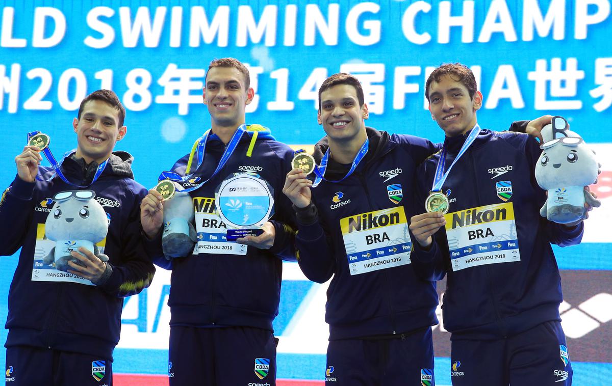 Brazilija štafeta plavanje | Brazilska štafeta na 4 x 200 m je postavila nov svetovni rekord. | Foto Reuters