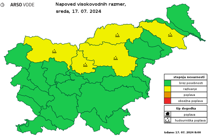 arso hidrološko opozorilo | Foto: Arso