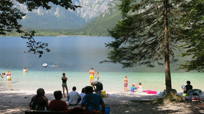 V Bohinju so letos prvič poskusno za promet zaprli cesto od Ribčevega laza proti Ukancu, za obiskovalce pa organizirali avtobusne prevoze. | Foto: STA ,