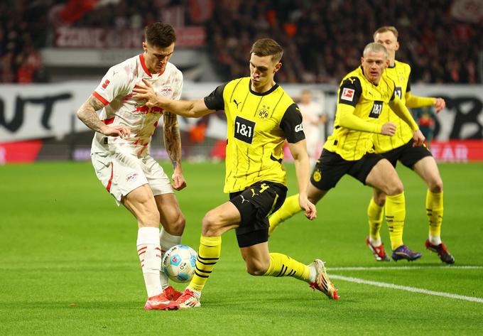 Benjamin Šeško je proti Borussii Dortmund odigral vso tekmo in prispeval podajo za zadetek. V ponedeljek bo pripotoval v domovino na reprezentančni zbor na Gorenjskem. | Foto: Reuters