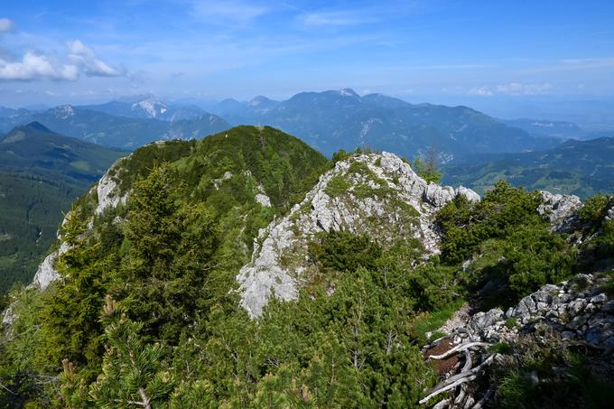 Pogled z Obel kamna na začetek grebena Olševe. V ozadju je Ojstrc (Hochobir). | Foto: Matej Podgoršek