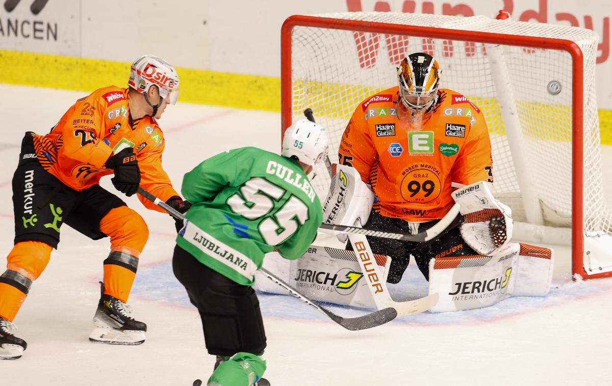 Graz 99ers : HK Olimpija | Olimpija je v Gradcu zmagala v podaljšku, ko je zadel Will Cullen. | Foto Werner Krainbucher