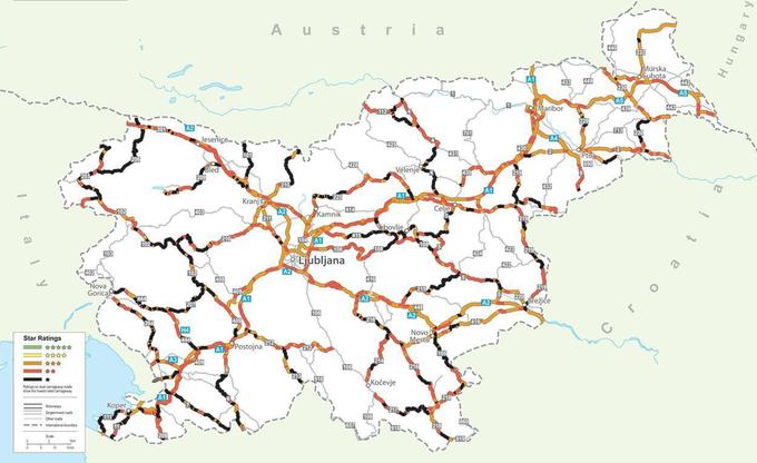 Razpored kakovosti cest, ki ga je predstavila AMZS. | Foto: AMZS