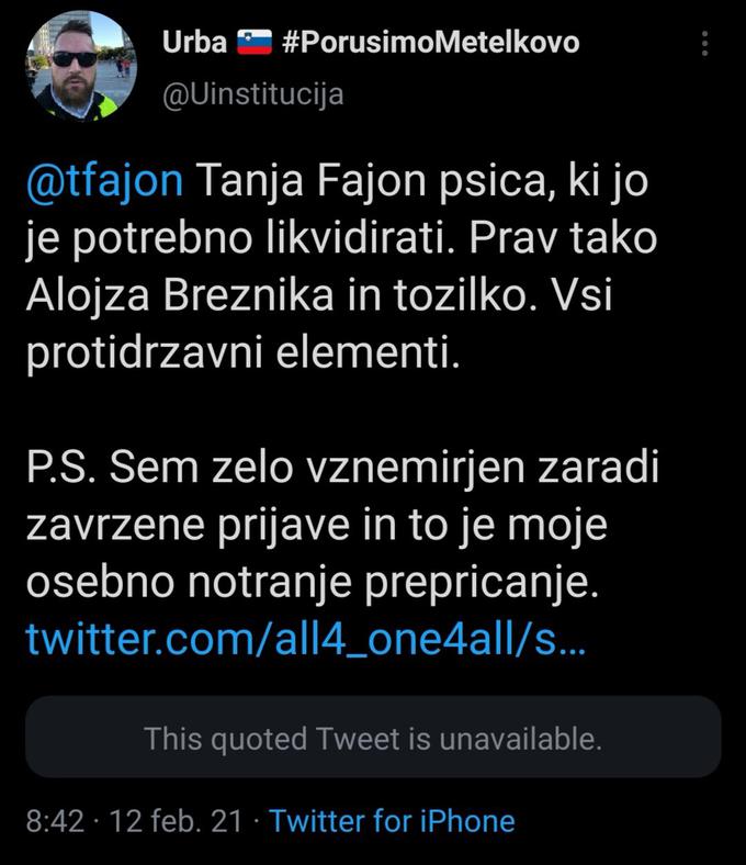 Grožnje Fajonova | Foto: Twitter - Voranc