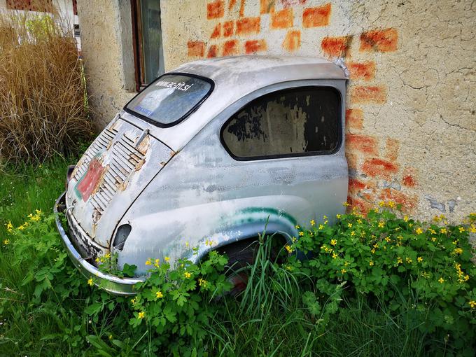 "Namesto da bi ga peljal na odpad, sem ga razrezal in prislonil k hiši," pravi njegov lastnik Mitja Šiler. | Foto: Gregor Pavšič