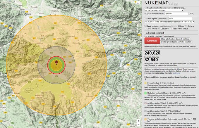 Večji del Ljubljane bi bil porušen, zažgan in poln radioaktivnega sevanja. Območje izredne vročine bi seglo do Vrhnike na jugu in skoraj do Kranja na severu.  | Foto: Matic Tomšič