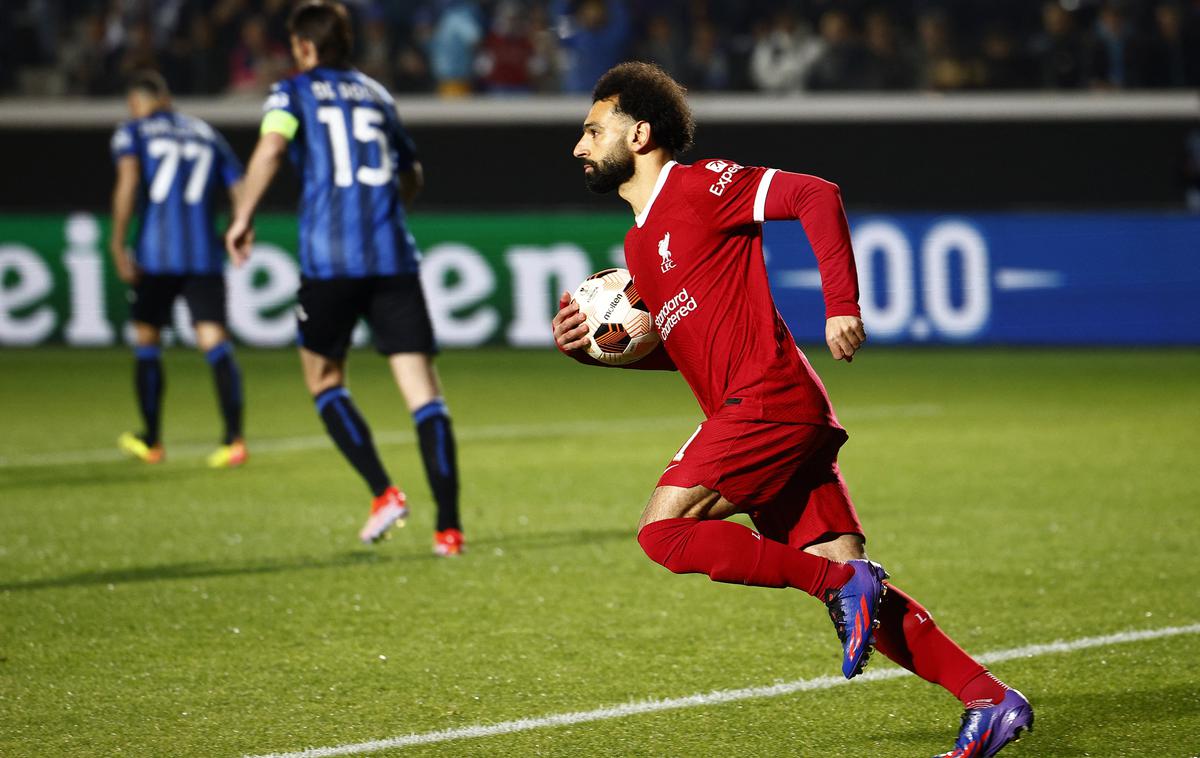 Mohamed Salah, Liverpool | Mohamed Salah je v sedmi minuti zatresel mrežo Atalante po strelu z bele točke. To je bil edini gol na tekmi, v polfinale je tako napredovala Atalanta. | Foto Reuters