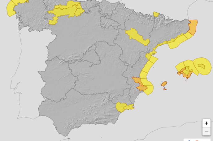Španija | Za zdaj je za nekatere dele izdano oranžno opozorilo, a se tudi to lahko kaj hitro spremeni.  | Foto Foto: Avisos meteorológicos
