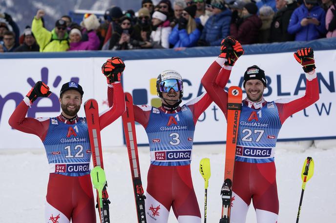 Gurgl Manuel Feller Marco Schwarz Michael Matt | Trojna avstrijska zmaga za začetek svetovnega pokala alpskih smučarjev. | Foto Guliverimage