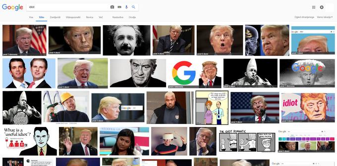 Fotografija Alberta Einsteina je med rezultati iskanja zaradi dobro branega članka z naslovom "Kakšna je razlika med genijem in idiotom?". Med številnimi obličji Donalda Trumpa sicer najdemo še ameriškega glasbenika Kanyeja Westa in politično aktivistko Ash Sarkar, ki je z idiotom ozmerjala kontroverznega britanskega televizijca Piersa Morgana, pa tudi Trumpova sinova Erica in Donalda mlajšega. Zraven je tudi ameriški filmski zvezdnik Robert De Niro, ki je Trumpa pred časom označil za idiota.  | Foto: Matic Tomšič