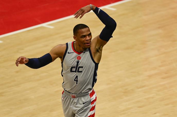 Russell Westbrook | Čarovniki iz Washingtona so si z zmago proti Indiani (142:115) zagotovili nastop v končnici. Russell Westbrook je v statistiko zmagovalcev prispeval 18 točk, 15 asistenc in osem skokov. | Foto Guliverimage