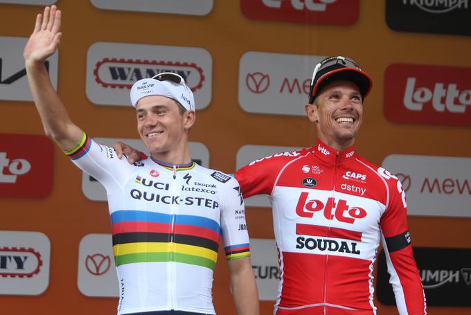 Philippe Gilbert z Remcom Evenepoelom, svetovni prvakom leta 2022. Gilbert je mavrično majico svetovnega prvaka oblekel leta 2012. | Foto: Guliverimage/Vladimir Fedorenko