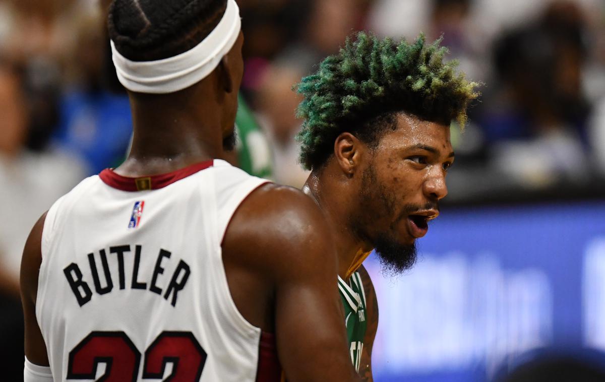 Miami Heat Boston Celtics | Marcus Smart je bil ob vrnitvi v tekmovalni ritem skok oddaljen od trojnega dvojčka. | Foto Reuters