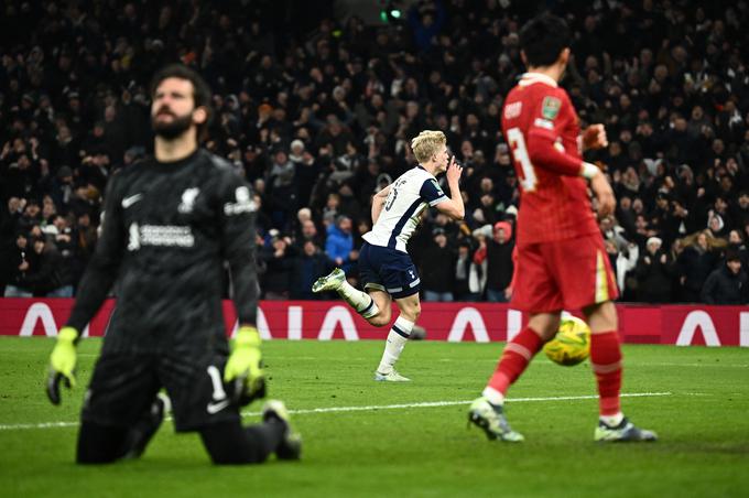  Lucas Bergvall je dosegel edini zadetek na tekmi, za zmago Tottenhama nad Liverpoolom z 1:0. | Foto: Reuters