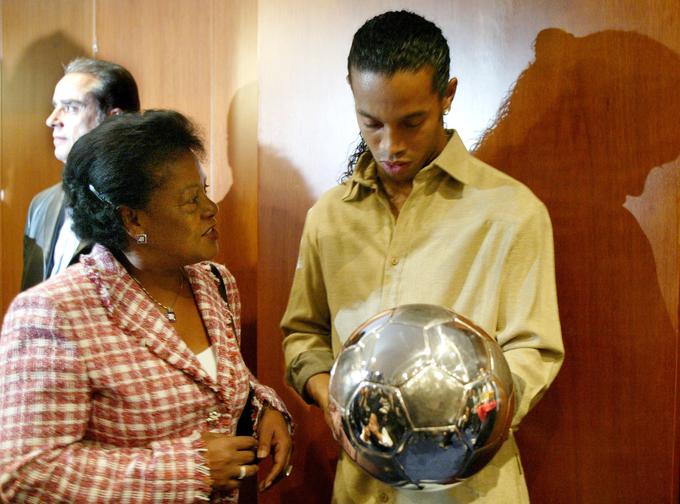 Ronaldinho v družbi svoje mame ob prejetju zlate žoge leta 2004. | Foto: Reuters