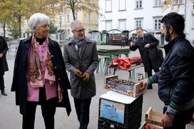 Christine Lagarde na obisku ljubljanske tržnice