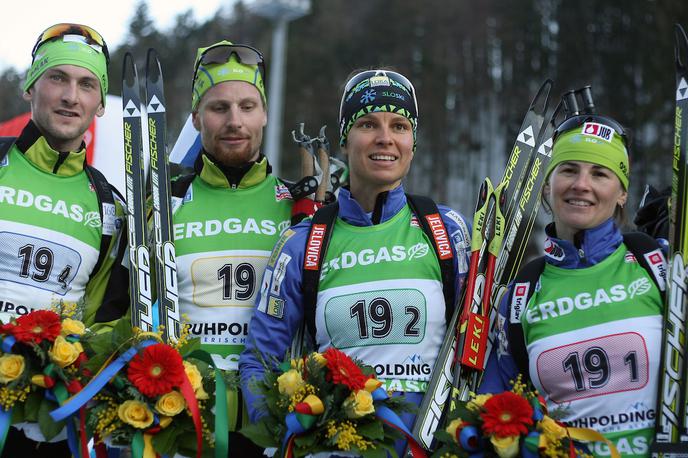 SP Ruhpolding 2012 - Jakov Fak, Klemen Bauer, Teja Gregorin, Andreja Mali | Srebrna slovenska štafeta iz Ruhpoldinga 2012 | Foto Sportida