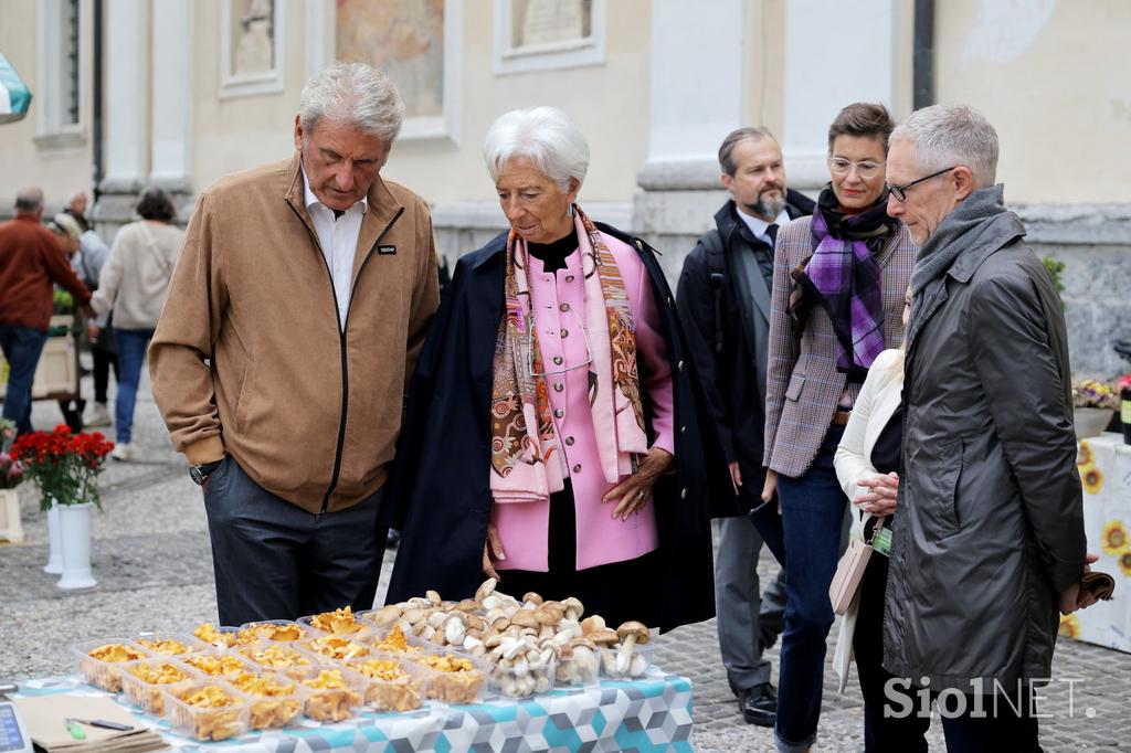 Christine Lagarde na obisku ljubljanske tržnice