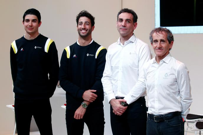 Renault F1 | Esteban Ocon, Daniel Ricciardo, Cyril Abiteboul in Alain Prost na današnji novinarski konferenci v Parizu. | Foto Reuters