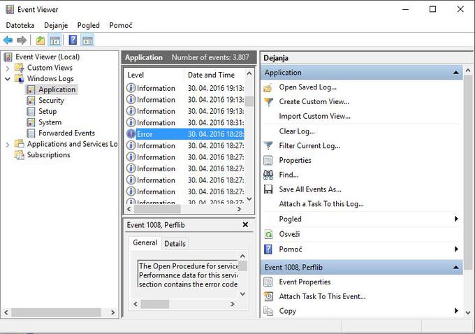 Event Viewer omogoča pregled vsega dogajanja v sklopu operacijskega sistema, pogosto pa prikazuje tudi sicer nedolžne in nepomembne napake, ki so označene z rumenimi in rdečimi klicaji. | Foto: 