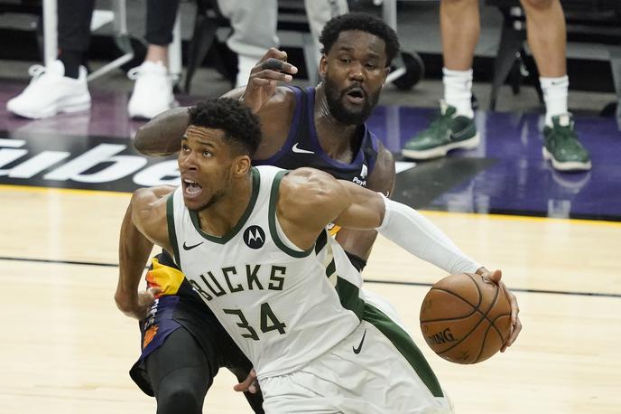 Antetokounmpo | Ekipa Milwaukee Bucks je na gostovanju v Phoenixu Suns premagala s 123:119 in v seriji zmag vodi s 3:2. Do naslova prvaka lige NBA jo loči le še zmaga.  | Foto Guliverimage