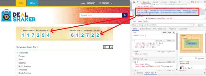 Število domnevno aktivnih obiskovalcev spletne trgovine DealShaker šteje s preprosto skripto, ki jo lahko na svojo spletno stran vgradi vsak. Številka gre vselej le navzgor, slej ali prej pa se bo zavrtela nazaj na ničlo.  | Foto: Matic Tomšič / Posnetek zaslona