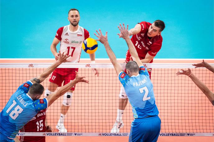 slovenska odbojkarska reprezentanca Poljska Liga narodov | Slovenci so na zadnji tekmi z 1:3 izgubili s Poljsko in končali na desetem mestu. | Foto Volleyballworld