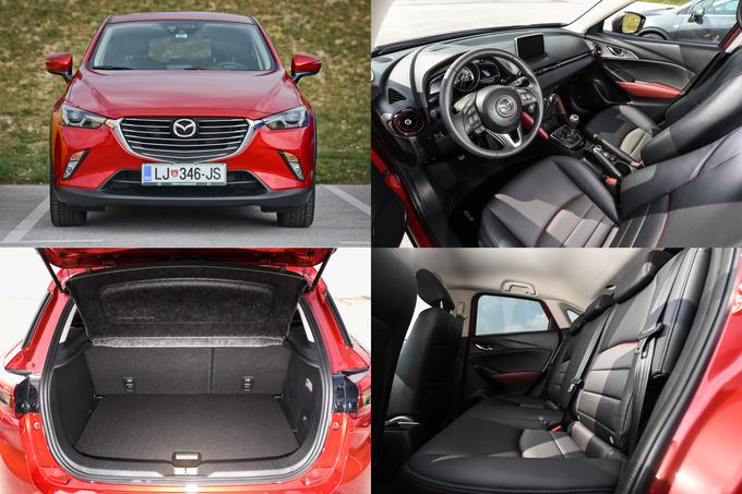 Mazda je model CX-3 v avtomobilsko orbito izstrelila z jasnim namenom – postati zgled tekmecem kot vsestransko dober avtomobil brez izrazitih pomanjkljivosti. Njihov načrt se je v veliki meri uresničil. O videzu in pojavnosti le toliko, da CX-3 upravičeno velja za privlačen avtomobil (zmaga pri nedoločnikih to potrjuje). CX-3 je kljub zimskim gumam pokazal daleč največ veselja do športnega jemanja zavojev, odlična odzivnost mehanskih elementov podvozja pa je prepričala tudi na slabše vzdrževanih cestah zunaj zglajenih podlag poligona. Da bi se boril za zmago, bi moral družinsko naravnane storitve ponujati prepričljiveje (7. mesto). Ob tem poudarjamo, da je udobje obeh vrst zelo dobro, veliko sreče pa želimo tistemu, ki bo pogosteje uporabljal težko dostopna isofix sidrišča. Razmeroma visoka cena ji je pridelala osmo mesto, daleč najboljša (zares zgledna) pa je bila pri asistenčnih sistemih. S šestindvajsetimi točkami je prve zasledovalce za seboj pustila za kar osem točk. | Foto: Ciril Komotar