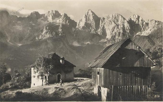 Pogled na Martuljkovo skupino s Srednjega vrha pod Trupejevim poldnevom v Karavankah. Razglednica je bila odposlana 10. aprila 1941. | Foto: Kamra.si