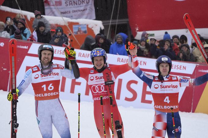 Zmagovalna trojka prve moške veleslalomske preizkušnje v tem koledarskem letu | Foto: Guliverimage