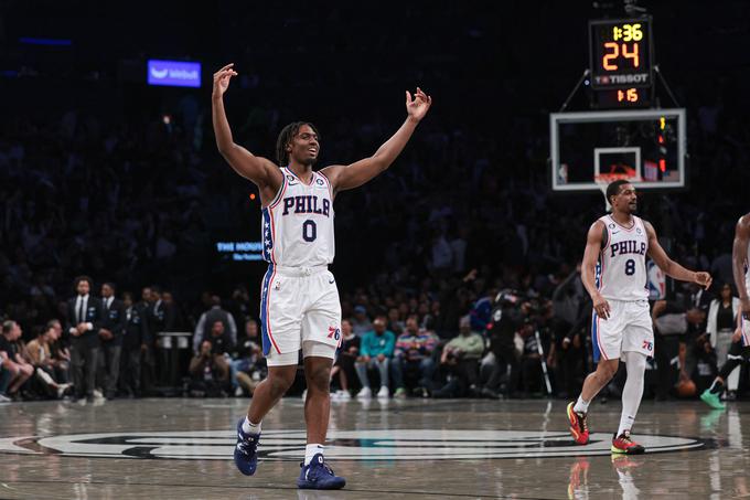 Tyrese Maxey ni skrival zadovoljstva ob četrti zaporedni zmagi 76ers nad Brooklynom. | Foto: Reuters