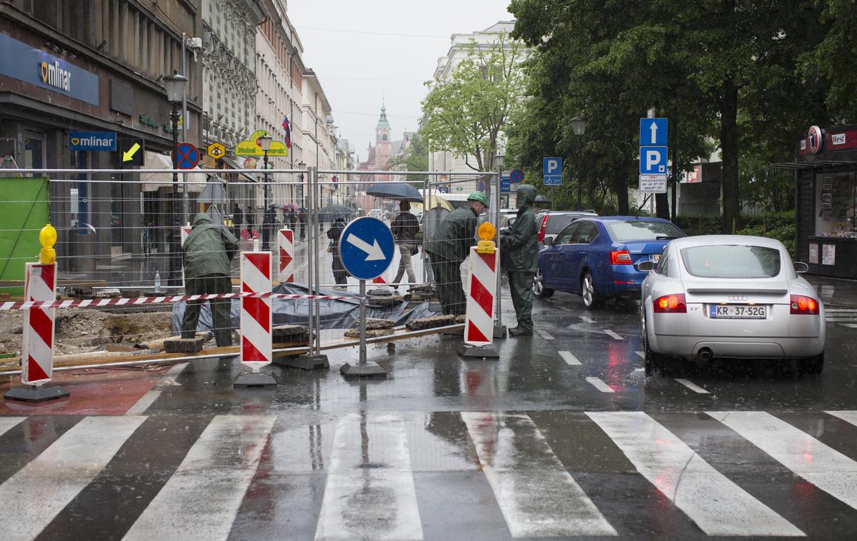 Gradbišče na križišču Pražakove in Miklošičeve ulice v Ljubljani - žičnati panel | Foto Bojan Puhek