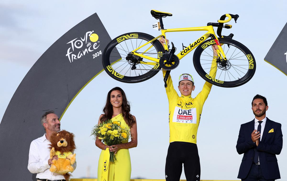 Tadej Pogačar, TDF 2024 | Tadej Pogačar je 21. julija 2024 še tretjič zmagal v skupnem seštevku Dirke po Franciji. | Foto Reuters