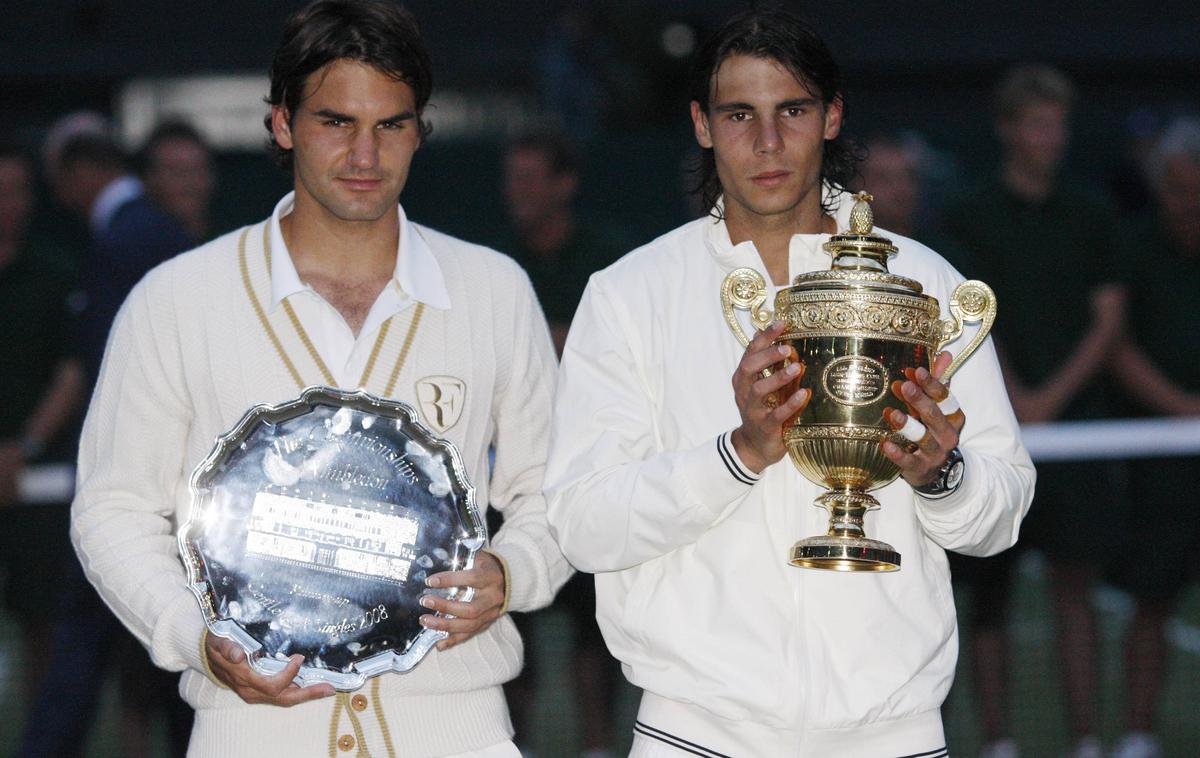 Roger Federer Rafael Nadal Wimbledon 2008 | Nadal je leta 2008 v finalu Wimbledona ugnal Federerja. | Foto Guliverimage