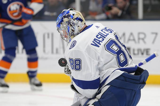 Andrej Vasilievski se je izkazal ob zmagi Tampe z 1:0 nad NY Islanders.  | Foto: Reuters