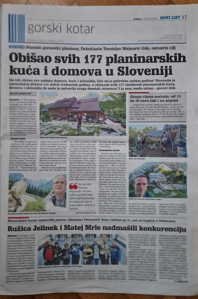 Ker je osvojil vseh 177 slovenskih planinskih koč, se je znašel v številnih hrvaških in slovenskih medijih. | Foto: Osebni arhiv Tomislav Majnarić