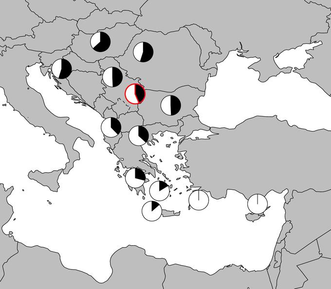 Zgornji zemljevid je objavljen v študiji Svetovljanstvo na rimski meji ob Donavi, slovanske selitve in genomsko oblikovanje sodobnih balkanskih narodov (ang. Cosmopolitanism at the Roman Danubian frontier, Slavic mgrations, and the genomic formation of Modern Balkan peoples). | Foto: Inigo Olalde, Carles Lalueza-Fox, David Reich in sodelavci