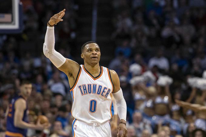 Russel Westbrook je bil spet izjemno razpoložen. K zmagi Oklahome City Thunder s 121:110 nad New Orleans Pelicans je prispeval kar 42 točk.  | Foto: Reuters