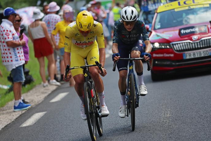 Tadej Pogačar, TDF 2024 | Tadeju Pogačarju se danes ni uspelo otresti Jonasa Vingegaarda. | Foto Reuters